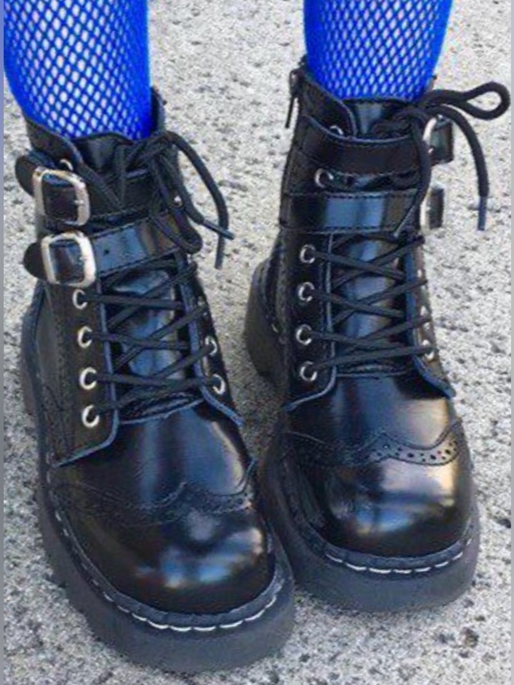 T.U.K. Anarchic Black Punk Boots with Red Laces and Side Zip Size 9